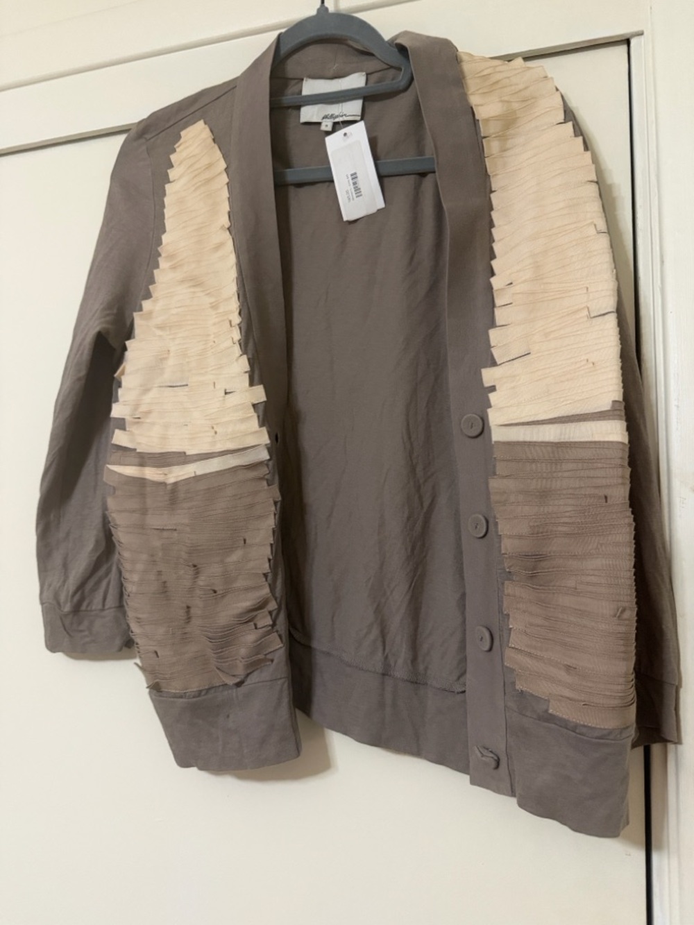 3.1 Phillip Lim Taupe cardigan with Cream Layered Trim